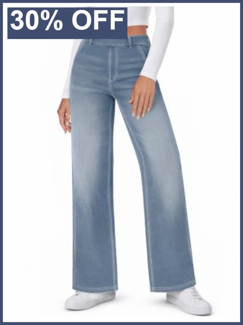 DLOODA Women's Wide Leg High Waist Pull On Stretch Jeans with Pockets